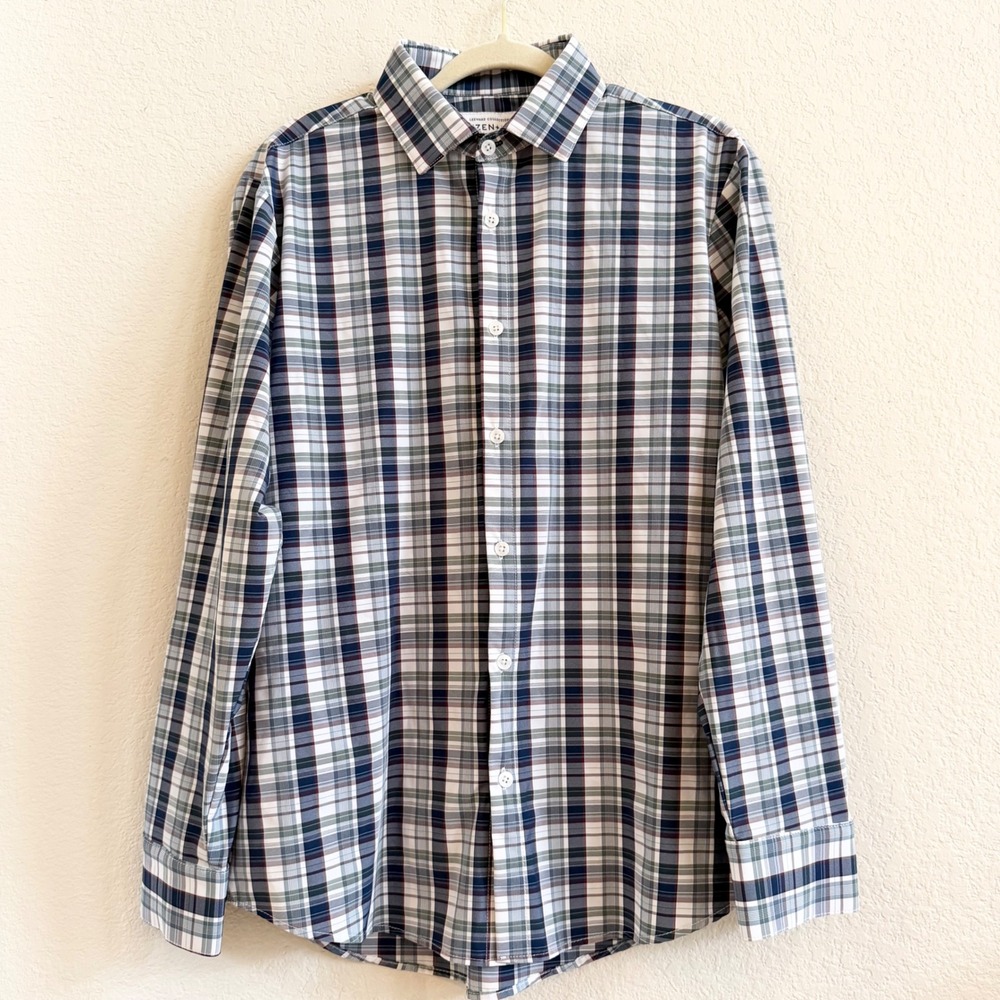 Mizzen+Main Leeward Plaid Performance Shirt Mens M Trim Fit Long Sleeve Blue